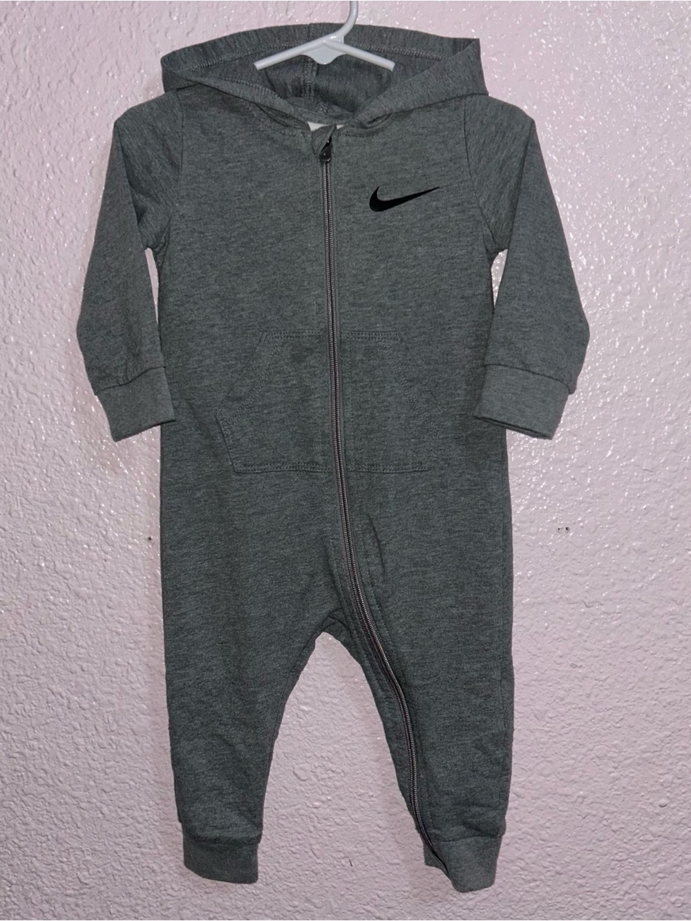 Nike Gray Hooded One-Piece Footie Romper